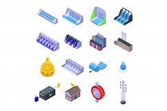 Hydro power icons set, isometric style Product Image 1