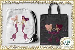Mermaids Clipart design in Pink and Purple gold glitter - Huge Set of : PNG files Product Image 11