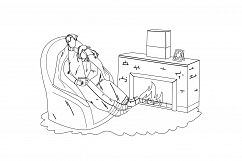 Winter Rest Couple Together Near Fireplace Vector Product Image 1