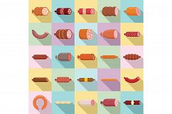 Sausage icons set, flat style Product Image 1