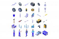 Car mechanic icons set, isometric style Product Image 1