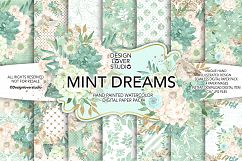 Watercolor MINT DREAMS digital paper pack Product Image 1