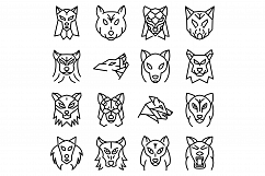 Wolf icons set, outline style Product Image 1