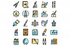 Calligraphy tools icons set vector flat Product Image 1