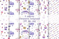 Sweet &amp; Love Violet Watercolor Clipart. Seamless Patterns Product Image 2