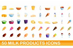 50 milk products icons set, cartoon style Product Image 1
