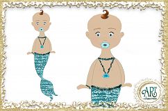 Little Baby Mermaids Clipart design in Turquoise - Sweet Set of 9 PNG files  Product Image 9