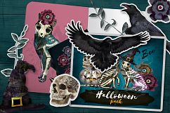 Halloween spooky clipart with skeleton cats, witch skull Product Image 1
