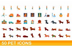 50 pet icons set, cartoon style Product Image 1