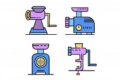 Meat grinder icons set line color vector Product Image 1