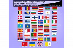 Europe countries / Europe country Flags / country flag / 300DPI / Vector flags / flag clipart and silhouette / printable flag/ digital flag Product Image 2