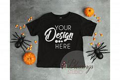 Halloween Mockup Black Childrens T Shirt Fall Flat Lay Product Image 1