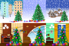 Illustration for christmas. Christmas tree, gifts and snow. Product Image 1