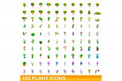 100 plant icons set, cartoon style Product Image 1