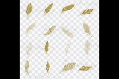 16 Gold Glitter Feather Overlay Clip Arts, Boho Feather Product Image 7