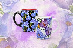 Blue and purple crocuses PNG watercolor set Product Image 4