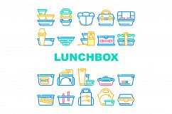 Lunchbox Dishware Collection Icons Set Vector Illustration Product Image 1