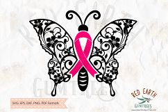 Butterfly Cancer ribbon in SVG, DXF, PNG, EPS, PDF format Product Image 1