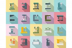 Milling machine icons set, flat style Product Image 1