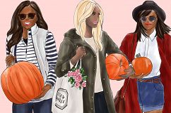 Fashion illustration clipart-Girls with Pumpkins - Dark Skin Product Image 3