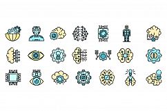 Artificial intelligence icons set vector flat Product Image 1