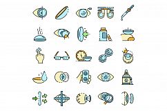 Contact lens icons set line color vector Product Image 1