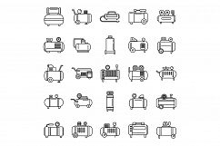 Modern air compressor icons set, outline style Product Image 1