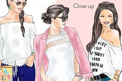 Girls in jeans watercolor fashion illustration clipart Product Image 3