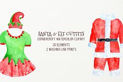 Watercolor Santa and Elf Outfit Clipart Product Image 9
