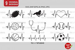 Heartbeat Svg, Heartbeat Baseball, Heartbeat basketball, Heartbeat Horse, Heartbeat soccer, Heartbeat Cut Files Silhouette Studio Cricut Product Image 1