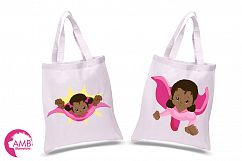 Superhero girls clipart, Dark skin tone, African American supergirls graphics, illustrations AMB-1801 Product Image 4