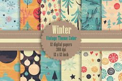12 Winter Holiday Digital Papers in Vintage Theme Color Product Image 1