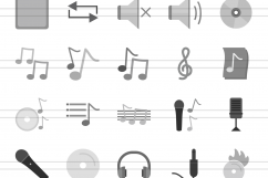90 Music &amp; Multimedia Flat Greyscale Icons Product Image 2