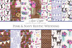 Pink and Navy Wedding Digital Paper - Navy and Pink Rustic Wedding Deer Seamless Patterns Product Image 1