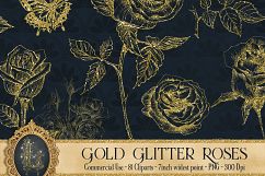 Gold Glitter Rose 81 Clip Arts Set, Fairy Glitter Flowers Product Image 1