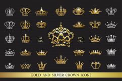  Set of gold and silver crown icons.  Product Image 1