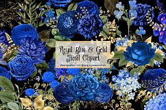 Royal Blue and Gold Floral Clipart Product Image 3