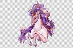 Magic blue and pink unicorns PNG watercolor set Product Image 3