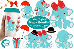 BABY ELEPHANT BUNDLE! 53 cliparts, graphics and illustrations and Patterns AMB-2273 Product Image 3