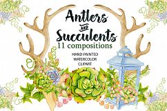 Watercolor Antlers and succulents Product Image 1
