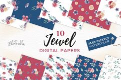 Jewel Flowers Patterns Digital Papers Purple Red Wedding Floral Product Image 1
