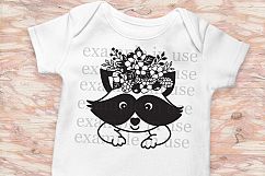 Baby raccoon with flowers cutting printable template Product Image 3