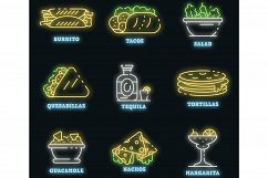 Mexican food icons set vector neon Product Image 1