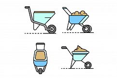 Wheelbarrow icon set line color vector Product Image 1