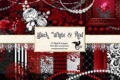 Black White and Red Digital Scrapbooking Kit Product Image 1