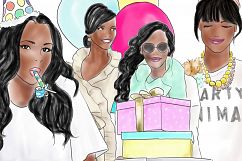 Watercolour fashion illustration clipart - Birthday girls - Dark Skin Product Image 3