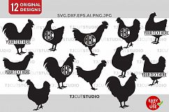 Chicken SVG, Chicken Monogram Svg, Chicken Silhouette, Chickens Svg, Svg Files for Silhouette Cameo or Cricut Commercial &amp; Personal Use Product Image 1