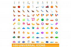 100 universal icons set, cartoon style Product Image 1