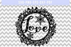 Love SVG Cut File, Christmas Wreath Papercut, PNG, PDF, DXF Product Image 4