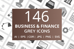 146 Business &amp; Finance Flat Greyscale Icons Product Image 1